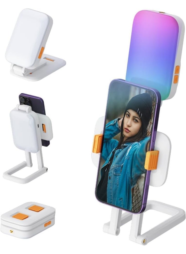Table LED Video Light for Photography, Video Meetings All-in-one Selfie Light with 3 Color Modes | 14 RGB Color Mode, Portable Desk Phone Stand, Foldable and Rechargeable LED Light Tiktok - Image 4