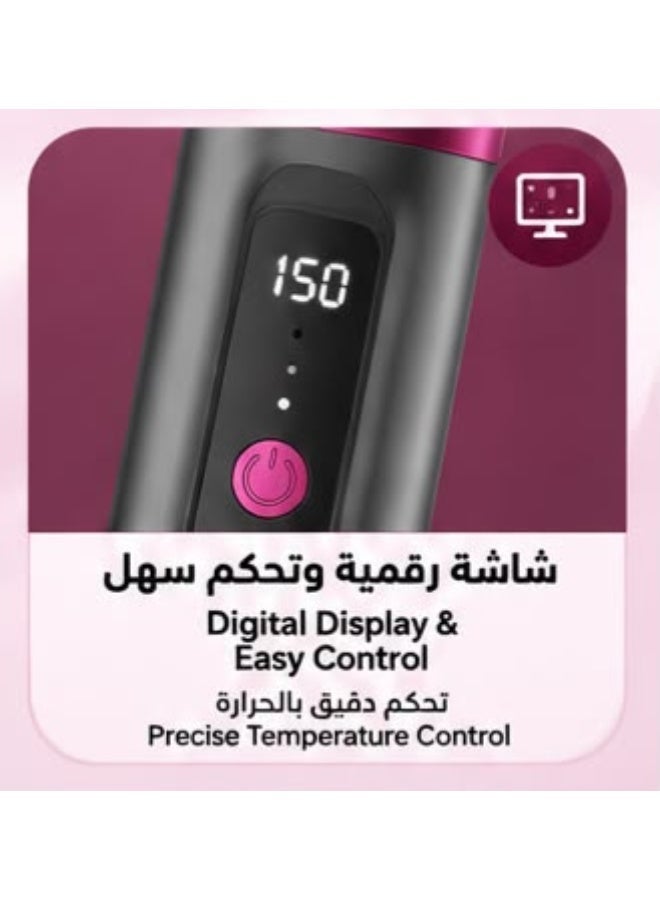 Amoi Cordless Hair Straightening Brush with PTC Heating, Digital Display, 3 Temperature Settings, 4000mAh Battery & Type-C Charging, Black/Pink - Image 4