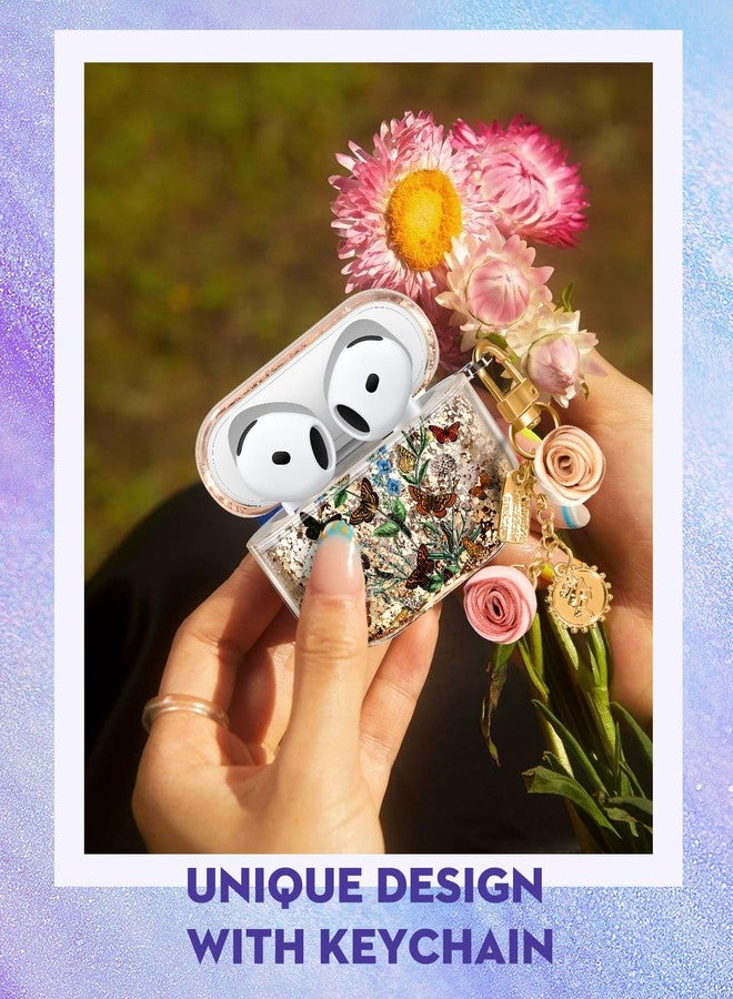 Kokaaee for Apple for Airpods 4 Case 2024 - Quicksand Liquid Cute Aesthetic Cover Mujer Girl Women Sparkling Sparkle Glitter Bling Sparkly Butterfly Flower Floral Keychain Girly for Airpod 4 Case - Image 5