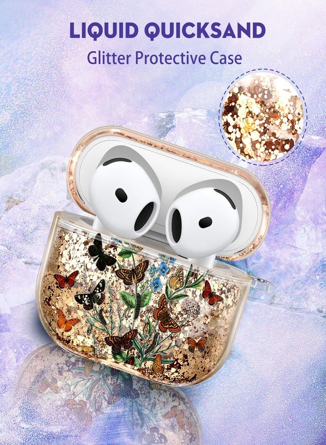 Kokaaee for Apple for Airpods 4 Case 2024 - Quicksand Liquid Cute Aesthetic Cover Mujer Girl Women Sparkling Sparkle Glitter Bling Sparkly Butterfly Flower Floral Keychain Girly for Airpod 4 Case - Image 3