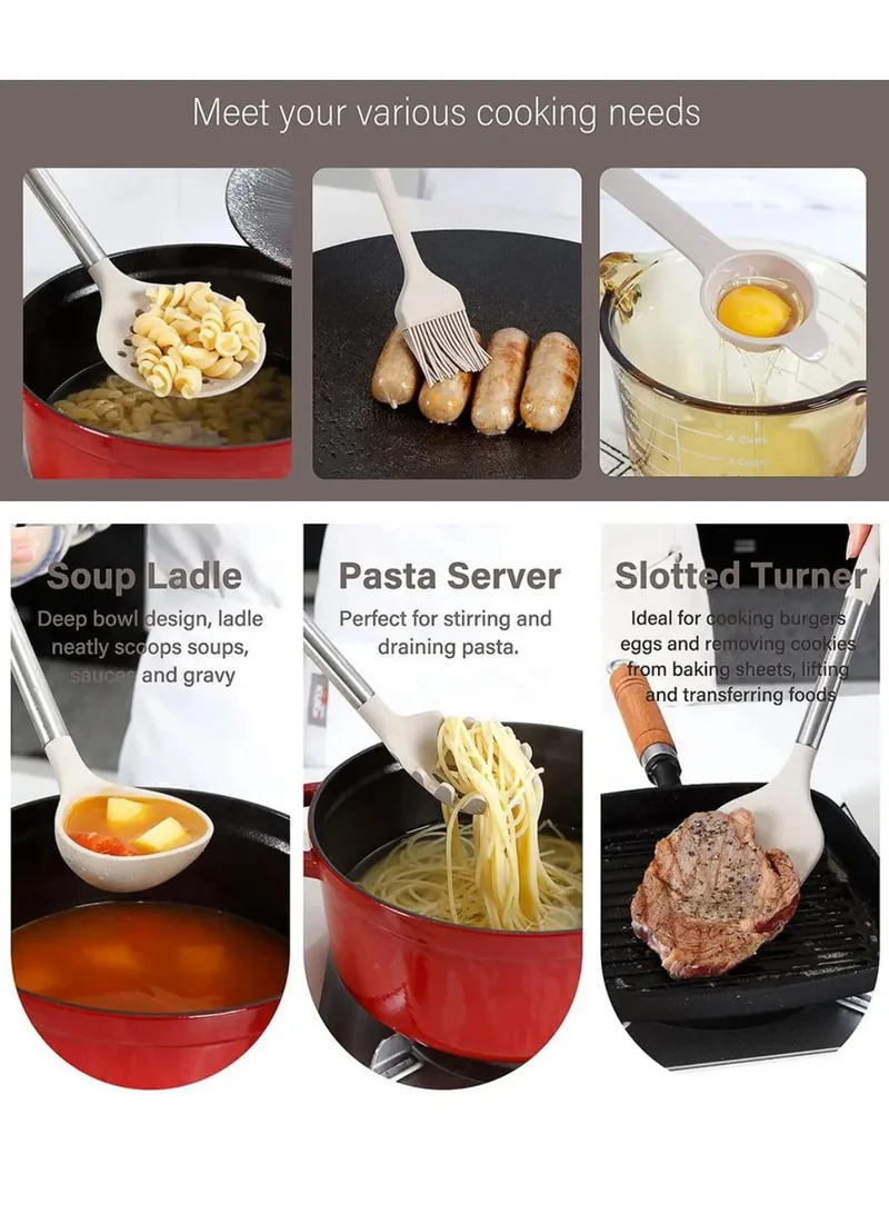 كويزيرا مجموعة أدوات الطبخ المصنوعة من السيليكون بمقبض من الفولاذ المقاوم للصدأ