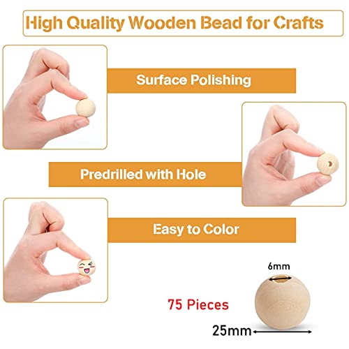 ecofynd 25mm, 75 Pieces Natural Wood Beads, Unfinished Loose Wood Beads for Craft Making, Home Décor, DIY Jwellery Making - Image 3
