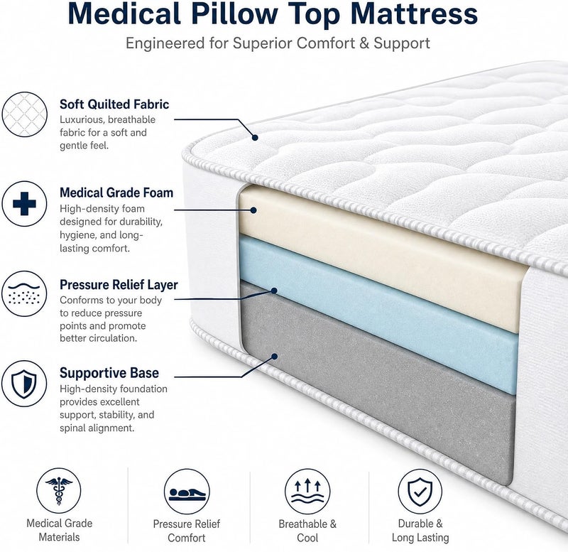 Medical Pillow Top Mattress with Orthopedic Support and Pressure Relief - Twin (120 x 200 cm) - Image 4