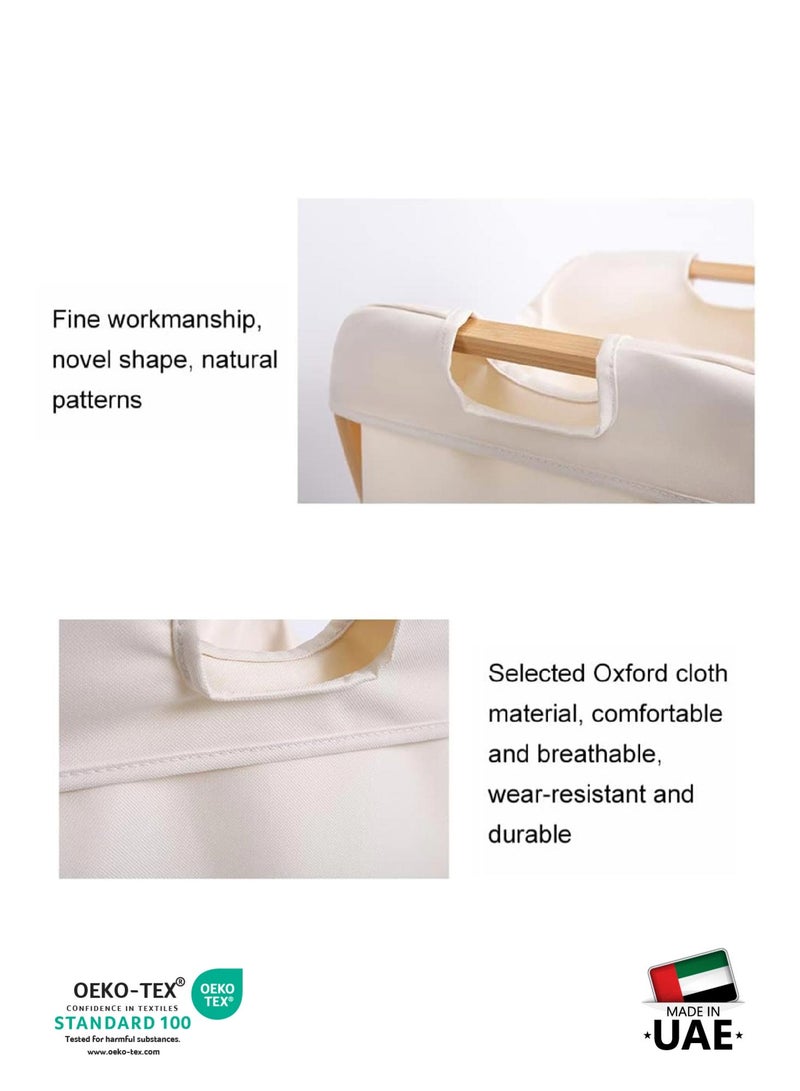 REST Foldable Laundry Basket with Bamboo Handles – Collapsible Clothes Hamper with Wooden Stand for Storage & Organization – White, 70x47 cm - Image 4