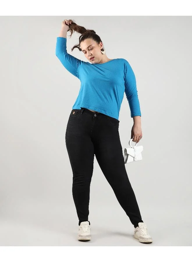 انستافاب بلس بنطال جينز دينم أسود داكن للنساء