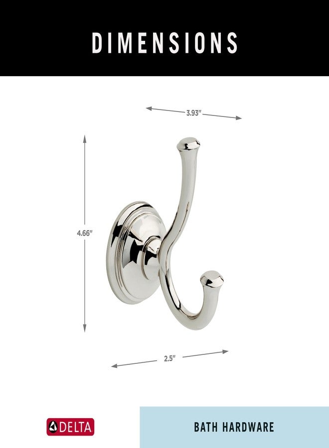 Delta Cassidy (1-Pack) Towel Hooks Polished Nickel Double Bathroom J Hooks Wall Mounted for Robes & Towels Hand Towel Hook Holder Kitchen, Bathroom Accessories 79735-PN - Image 4