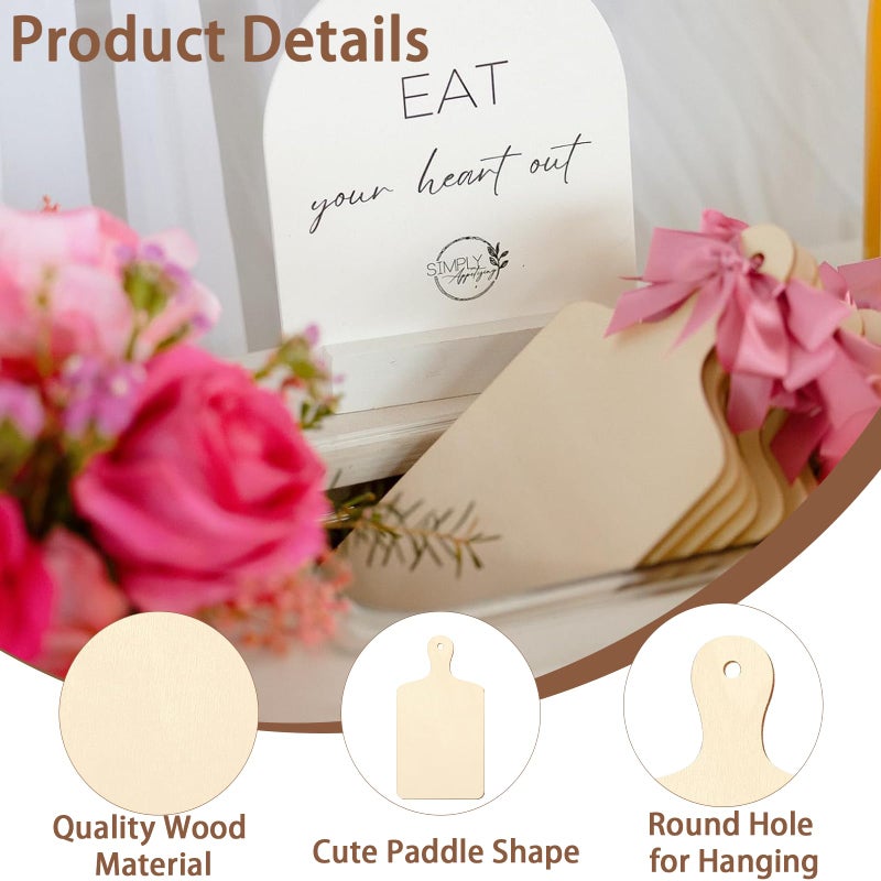 Retainbre 36 Pcs Mini Wooden Cutting Board for Crafts Small Charcuterie Boards Bulk with Handles Unfinished Wood Paddle Blank Chopping Plank for DIY Kitchen Thanksgiving Christmas Cooking Decor (9.4" X 5.1") - Image 4