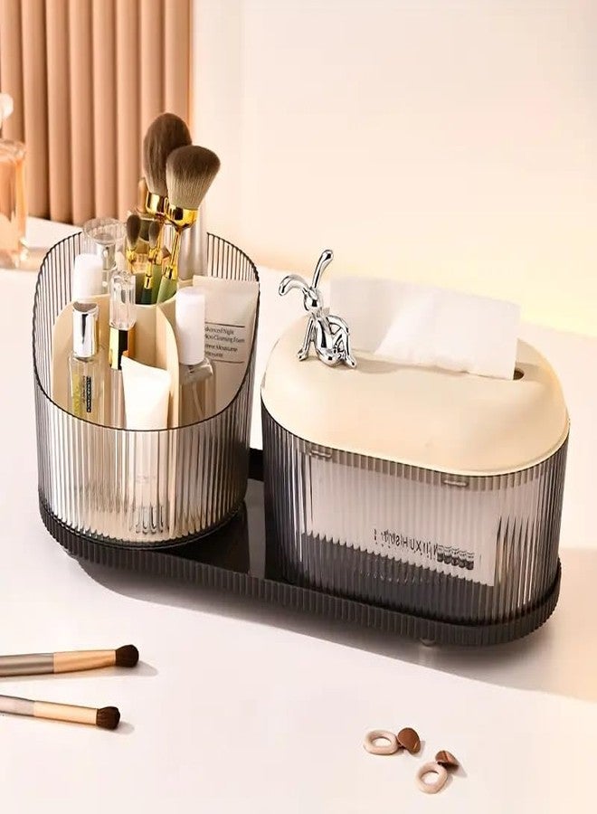 waqif Makeup Organizer Cosmetic Storage Box, Rotatable Storage Rack, Multi-functional Transparent Dressing Table Tissue Box Organizer for Jewelry Hair Accessories Skincare Organizing - Image 2