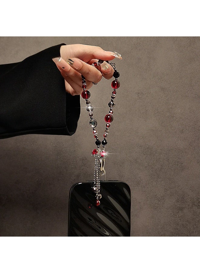 NIBEMINENT Beaded Phone Lanyard, Anti Lost Removable Wrist Strap, Crystal Bracelet Pendant, Phone Keychain Lanyard,Black - Image 2