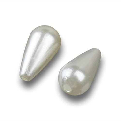 Linsoir Beads White Plastic Faux Pearl Teardrop Imitation Pearl Beads DIY Jewelry Supplier 8X15mm Pack of 100 - Image 1