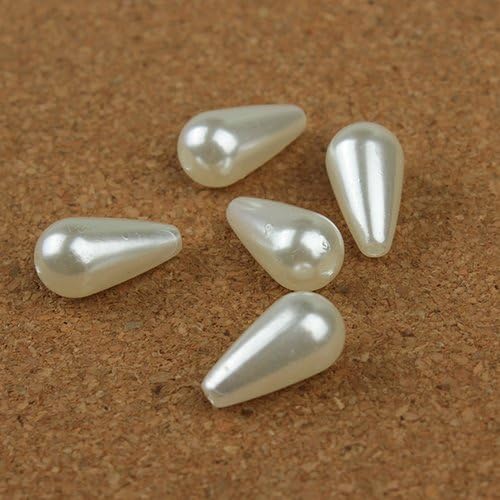 Linsoir Beads White Plastic Faux Pearl Teardrop Imitation Pearl Beads DIY Jewelry Supplier 8X15mm Pack of 100 - Image 4