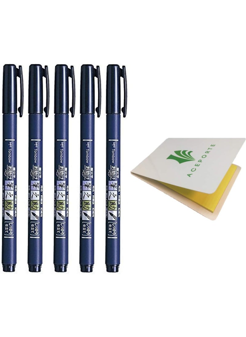 Tombow Tombow Fudenosuke Fude Brush Pen Hard GCD111 x5 Set with Original Sticky Notes  Great for Calligraphy Art Drawings Illustration Manga  - Image 1