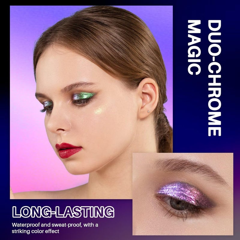 CHARMACY Multichrome Glitter Liquid Eyeshadow, Chameleon Shifting Color, Holographic Metallic Eyeshadow, Long-Lasting Wear, Vegan Eye Topper for Party, Daily Makeup #08 - Image 3