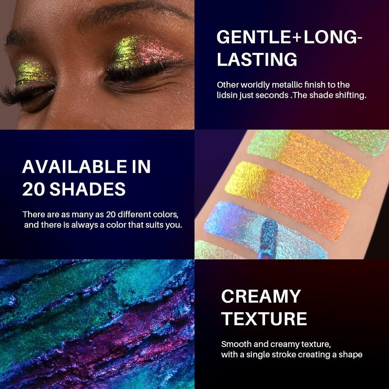 CHARMACY Multichrome Glitter Liquid Eyeshadow, Chameleon Shifting Color, Holographic Metallic Eyeshadow, Long-Lasting Wear, Vegan Eye Topper for Party, Daily Makeup #08 - Image 4