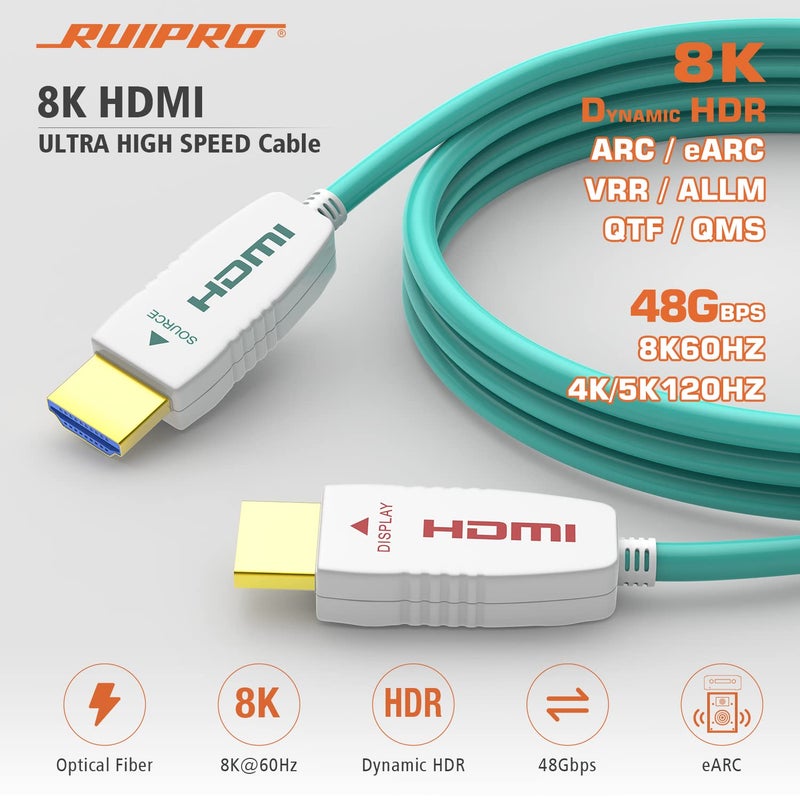 RUIPRO 8K Fiber Optic HDMI Cable 6 Feet 48Gbps 8K60Hz 4K120Hz Dynamic HDR eARC HDCP2.2/2.3 for RTX4080/4090/3080/3090, Xbox S/X, PS5/4, AVR, Projector, LG/Samsung/Sony TV - Image 2