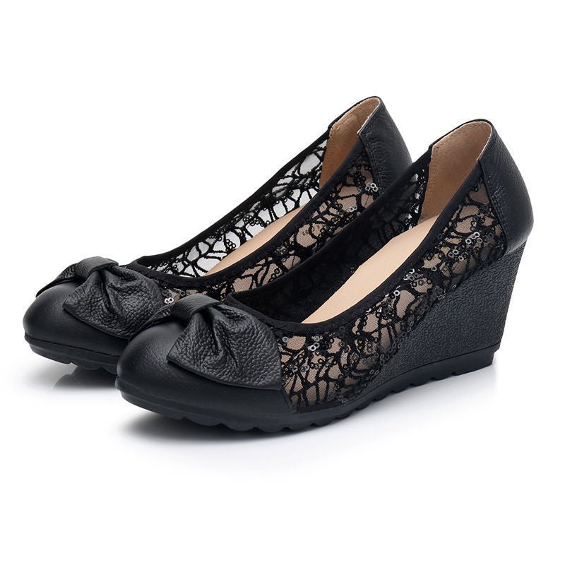 أحذية عمل ناعمة النعل للنساء من نوع Z Wedge Flats - أحذية بكعب عالي وأحذية جلدية للربيع والخريف مع فم ضحل لأمهات - Image 1