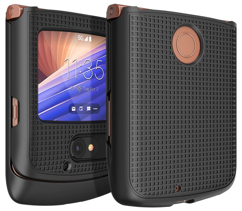 Nakedcellphone Polycarbonate Flip Phone Case for Motorola RAZR 5G, Nakedcellphone Black Protective Grid Texture Snap-On Hard Shell Flip Phone Cover for Motorola Moto RAZR 5G 2020 XT2071 - Image 1
