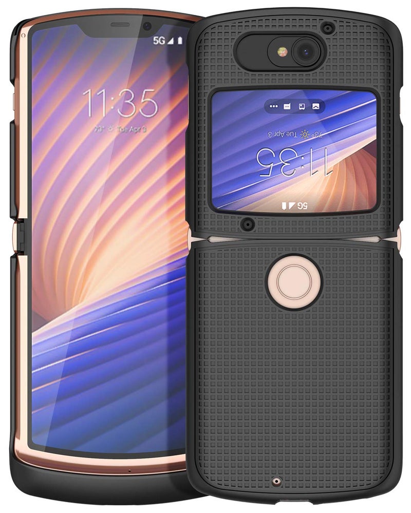 Nakedcellphone Polycarbonate Flip Phone Case for Motorola RAZR 5G, Nakedcellphone Black Protective Grid Texture Snap-On Hard Shell Flip Phone Cover for Motorola Moto RAZR 5G 2020 XT2071 - Image 2