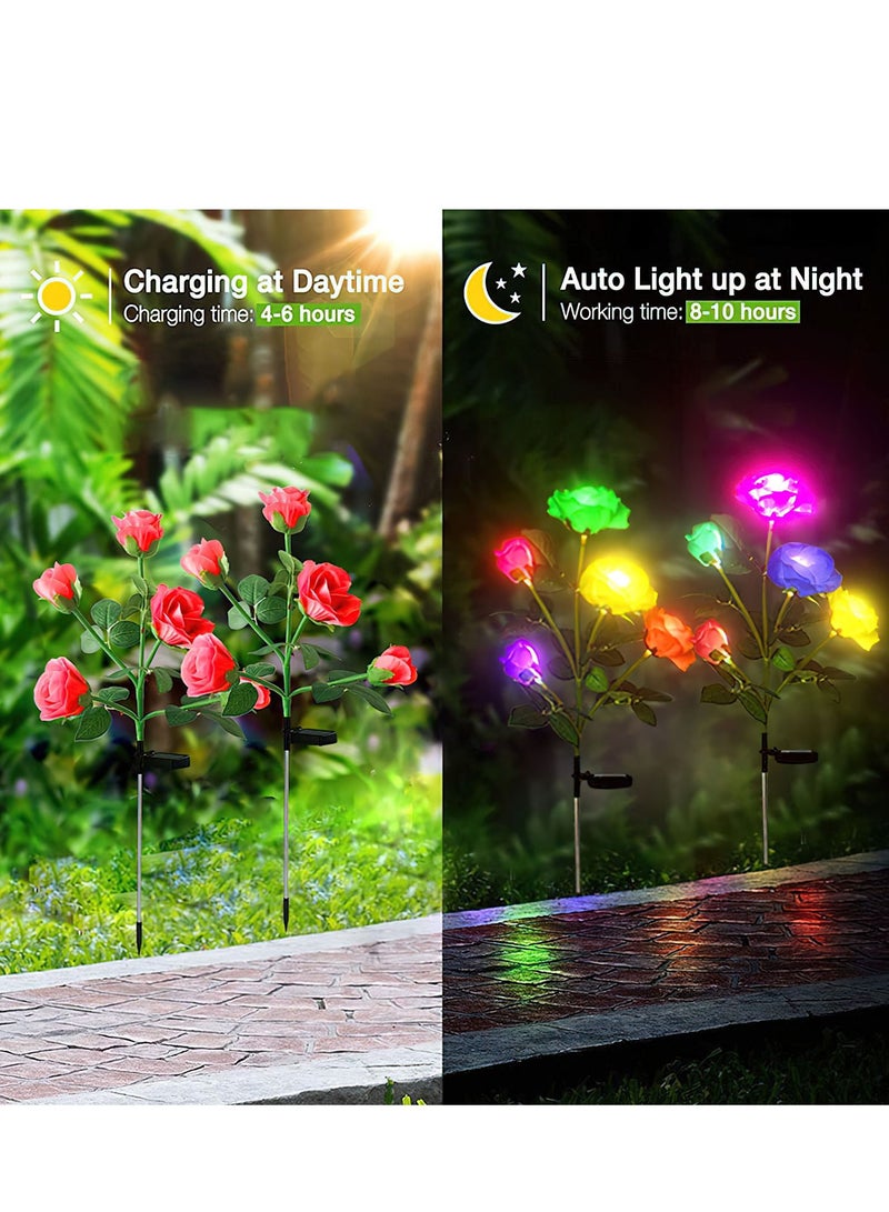 Generic LED Solar Simulation Rose Flower, Outdoor LED Decorative Light Lamp Landscape Home Decoration Flowers for Garden/Yard/Lawn (Blue, Set of 2)  - Image 3