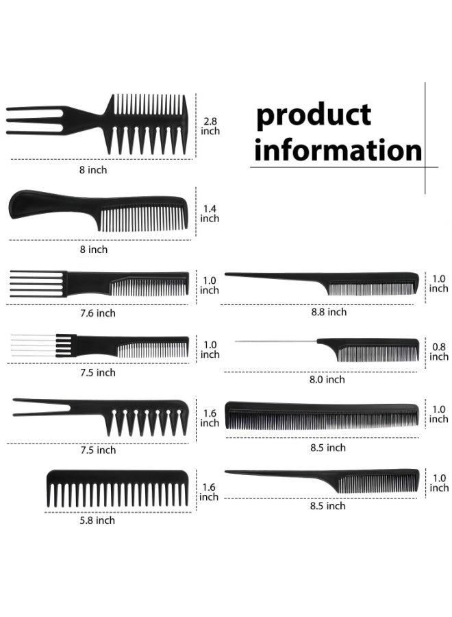 Red Blossom Professional Hair Combs Set – 10-Piece Black Salon Styling Tools Kit | Anti-Static, Heat-Resistant Combs for Cutting, Sectioning & Styling  - Image 3
