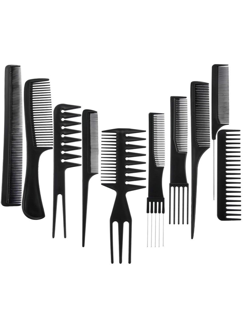 Red Blossom Professional Hair Combs Set – 10-Piece Black Salon Styling Tools Kit | Anti-Static, Heat-Resistant Combs for Cutting, Sectioning & Styling  - Image 1