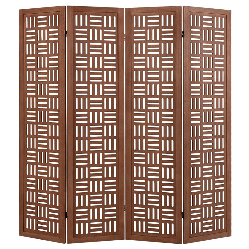 Giantex 4 Panels Room Divider  Folding Room Dividers with Carved Cutout Pattern  Solid Wood Frame Fully Assembled 55FT Antique Partition Privacy Screen Wall Divider for Room Separation Brown