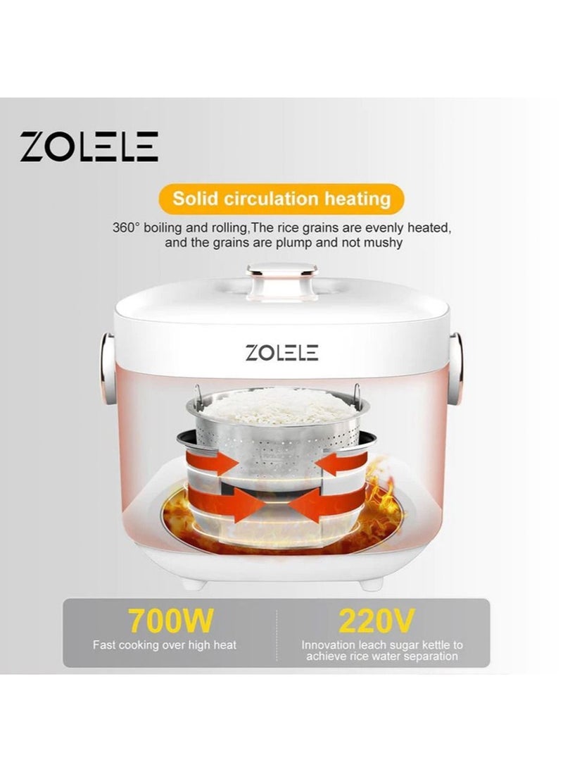 ZOLELE - Electric Rice Cooker With 2.5L Capacity Smart Low Sugar Rice Cooker Micro-Computer Button Double Inner Pot 700W - White - Image 1