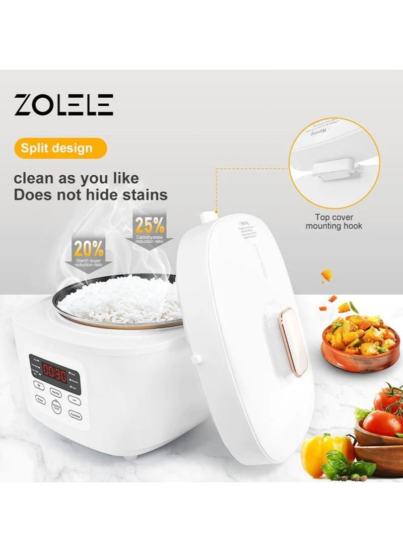 ZOLELE - Electric Rice Cooker With 2.5L Capacity Smart Low Sugar Rice Cooker Micro-Computer Button Double Inner Pot 700W - White - Image 1