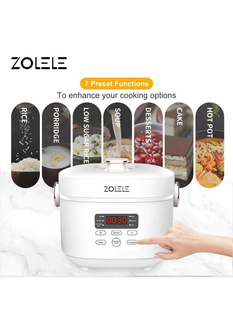 ZOLELE - Electric Rice Cooker With 2.5L Capacity Smart Low Sugar Rice Cooker Micro-Computer Button Double Inner Pot 700W - White - Image 1