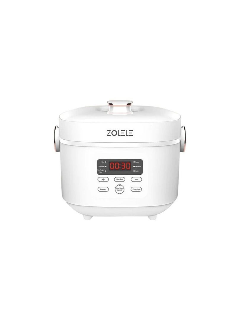 ZOLELE - Electric Rice Cooker With 2.5L Capacity Smart Low Sugar Rice Cooker Micro-Computer Button Double Inner Pot 700W - White - Image 1