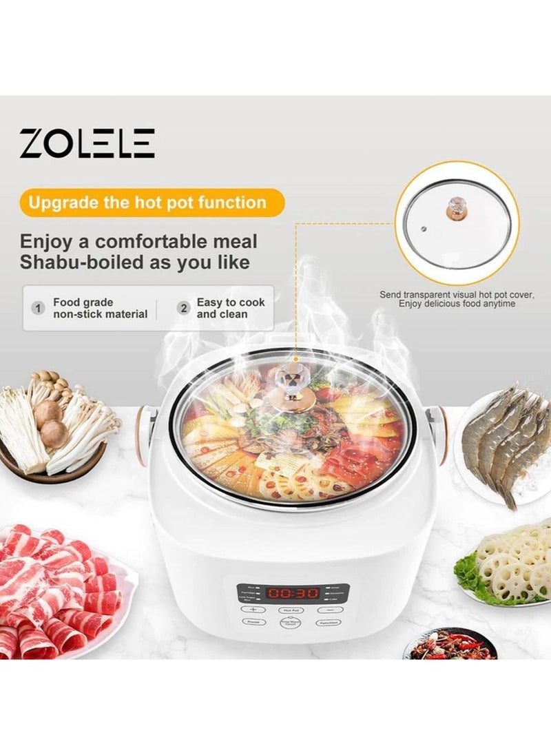 ZOLELE - Electric Rice Cooker With 2.5L Capacity Smart Low Sugar Rice Cooker Micro-Computer Button Double Inner Pot 700W - White - Image 1