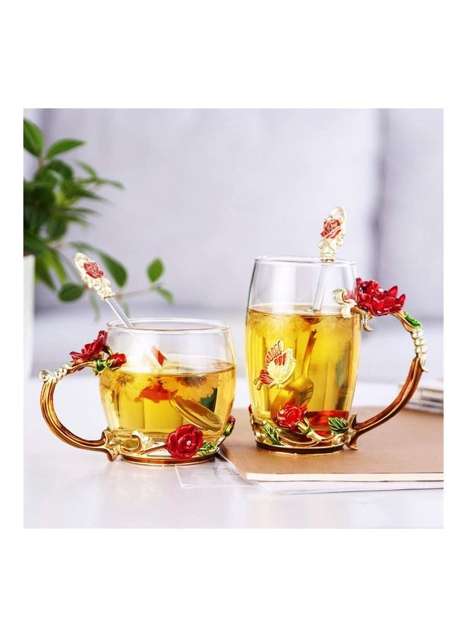 Designer Glass Tea Cup With Steel Spoon Set multicolour 320mm - Image 3