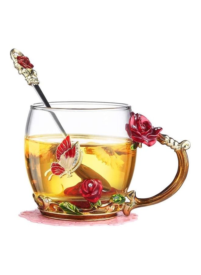 Designer Glass Tea Cup With Steel Spoon Set multicolour 320mm - Image 1