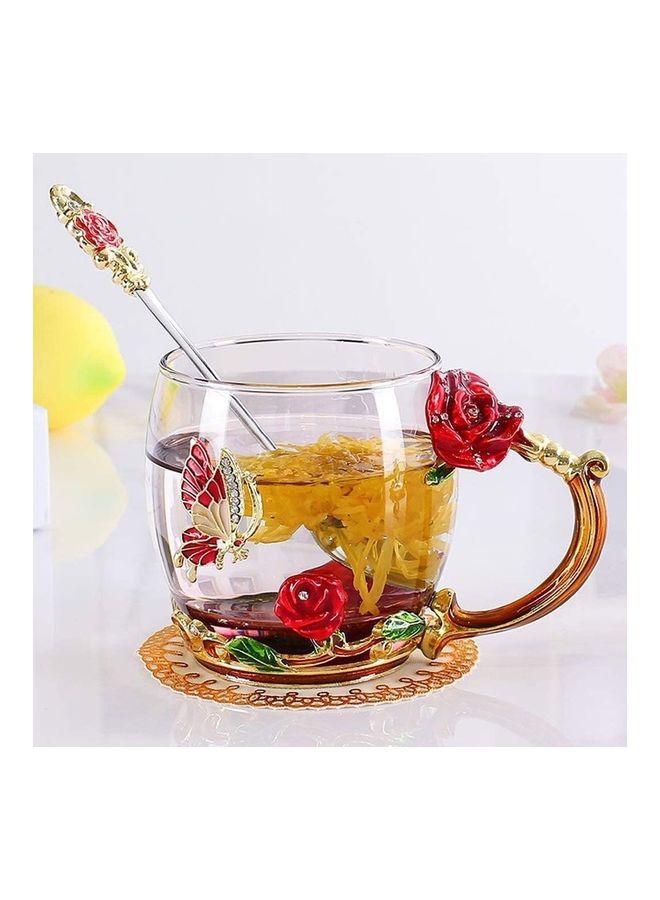 Designer Glass Tea Cup With Steel Spoon Set multicolour 320mm - Image 2