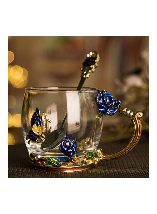 Designer Glass Tea Cup With Steel Spoon Set multicolour 320mm - Image 4