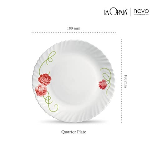 La Opala Novo Collection Opal Glass Crockery | Quarter Plate Set of 6 | Dainty Swirls Design | Plates for Snacking & Gifting | Microwave Safe | 100% Vegetarian | Extra Strong | Super Light & White - Image 2
