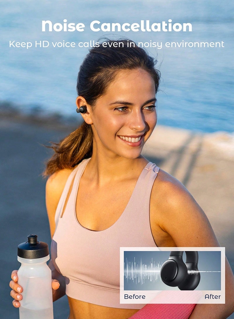 سماعات أذن لاسلكية صغيرة بمشبك على الأذن، سماعات أذن مفتوحة، توصيل الهواء، شاشة رقمية LED مع شاشة كبيرة، ستيريو هاي فاي مع ميكروفونات مدمجة للرياضة والجري وركوب الدراجات والتمرين - Image 3