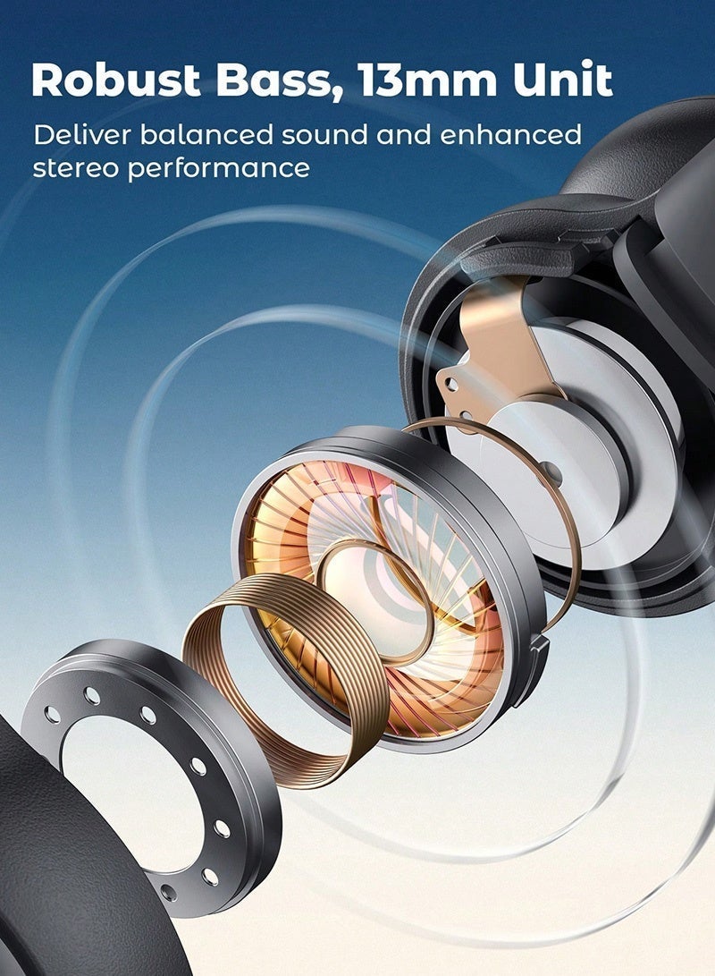 سماعات أذن لاسلكية صغيرة بمشبك على الأذن، سماعات أذن مفتوحة، توصيل الهواء، شاشة رقمية LED مع شاشة كبيرة، ستيريو هاي فاي مع ميكروفونات مدمجة للرياضة والجري وركوب الدراجات والتمرين - Image 4