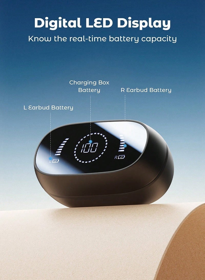 سماعات أذن لاسلكية صغيرة بمشبك على الأذن، سماعات أذن مفتوحة، توصيل الهواء، شاشة رقمية LED مع شاشة كبيرة، ستيريو هاي فاي مع ميكروفونات مدمجة للرياضة والجري وركوب الدراجات والتمرين - Image 5