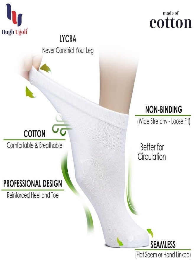 Hugh Ugoli Women's Cotton Diabetic Ankle Socks, Wide, Thin, Loose Fit and Stretchy, Seamless Toe & Non Binding Top, 4 Pairs, White, Shoe Size: 6-9 - Image 4
