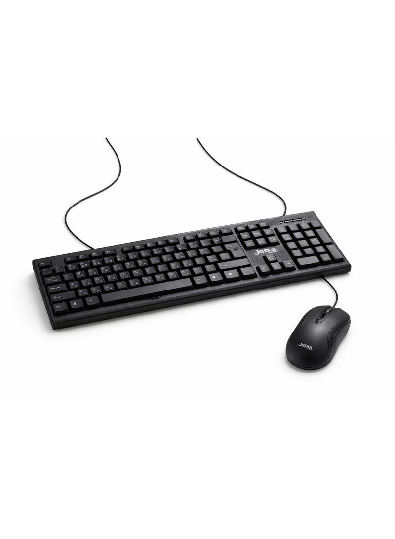 جي ديل طقم لوحة مفاتيح وماوس JEDEL G17 سلكي بمنفذ USB، تخطيط كامل بـ 104 مفاتيح مع لوحة أرقام، كتابة هادئة وتصميم متين للاستخدام المنزلي والمكتبي واليومي | إنجليزي / عربي - Image 1