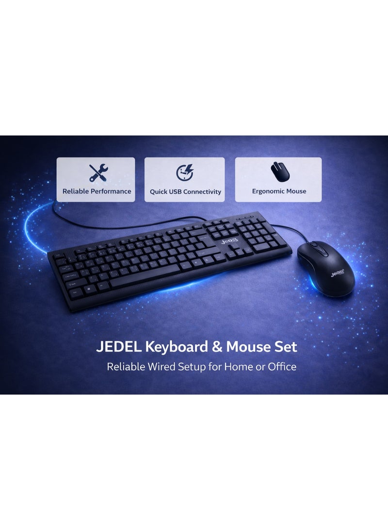 جي ديل طقم لوحة مفاتيح وماوس JEDEL G17 سلكي بمنفذ USB، تخطيط كامل بـ 104 مفاتيح مع لوحة أرقام، كتابة هادئة وتصميم متين للاستخدام المنزلي والمكتبي واليومي | إنجليزي / عربي - Image 5