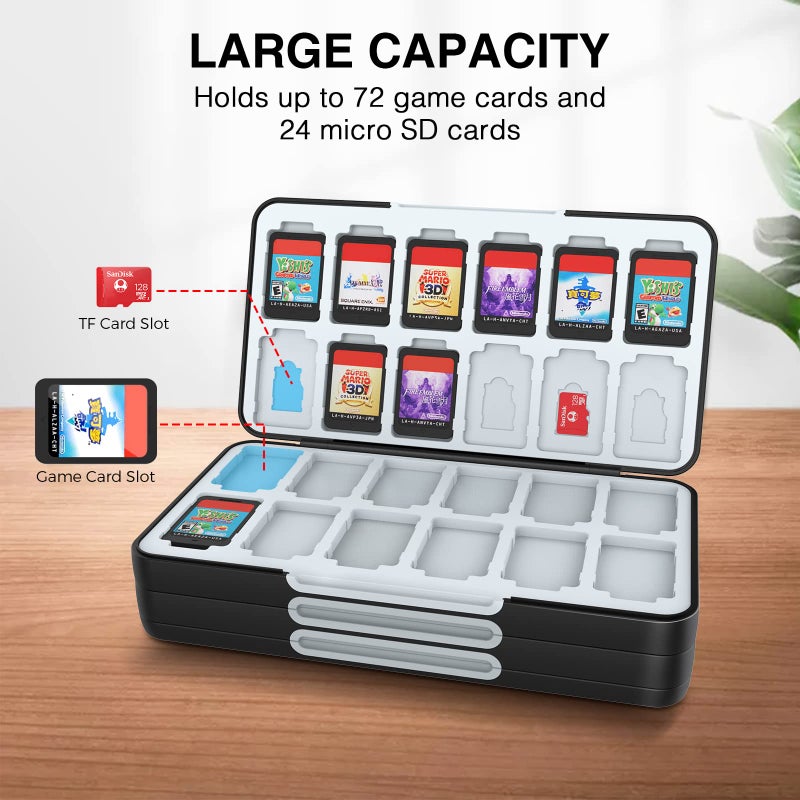 HEIYING Switch Game Card Case for Nintendo Switch 2/ OLED/Lite,Portable Travel Carry Case with 72 Game Card Slots and 24 Micro SD Cards Slots - Image 2