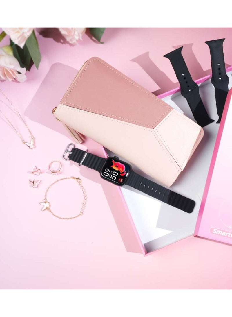 modio U94 Mini Smartwatch 36MM with Diamond Jewelry & Clutch Bag, 3 Pairs Strap with Strap Lock, Fitness Tracker, Heart Rate & Sports Mode, Waterproof, Compatible with Android & iOS – Elegant Black - Image 3