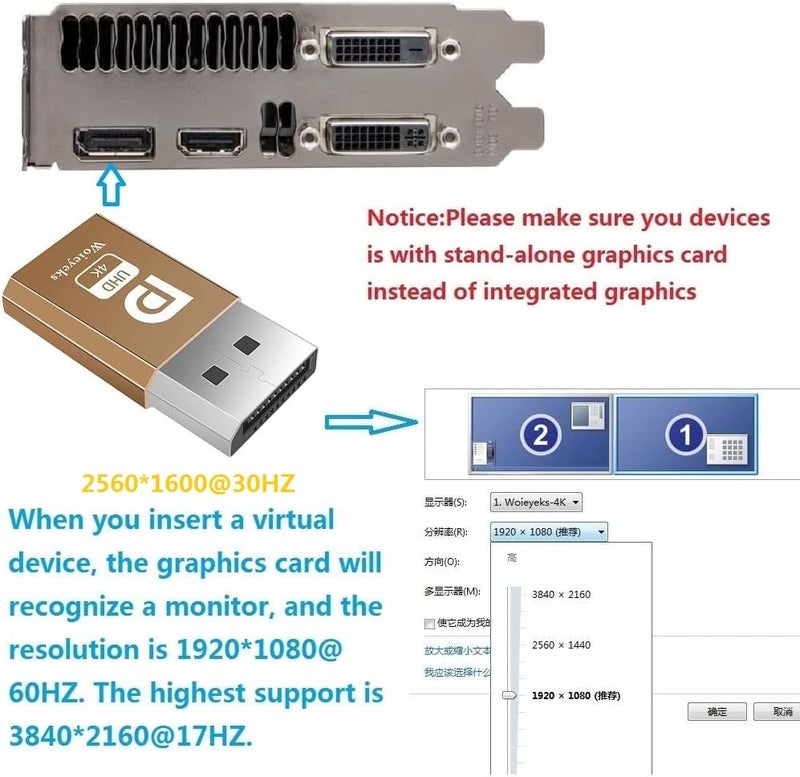 Woieyeks 4K DisplayPort Dummy Plug,Headless Ghost Display Emulator EDID Emulator Plug Support 1080@60Hz-3840x2160@17hz 2-Pack - Image 2