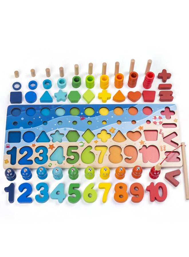 Beauenty Toys For Young Children Digital Building Blocks Early Education Jigsaw Puzzles Benefiting Intelligence Development Infants 1-2 Years Old 3 Boys Girls Baby-Color:Color Box Four-in-One Ocean Logarithmic Board  - Image 3