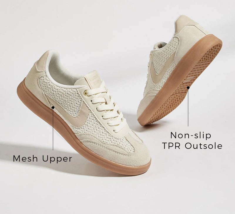 LUCKY STEP Women's Classic Fashion Casual Sneakers Skate Shoes No Slip Lace Up Walking Shoes(6.5 M US Beige Cotton) - Image 3