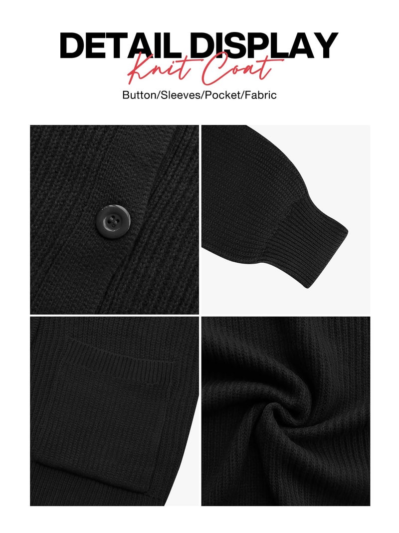 VIISHOW Women Chunky Knit Cardigan Sweater Long Sleeve V Neck Button up Cardigan with Pocket Sweater Coat for Fall and Winter,Black,X-Large - Image 5