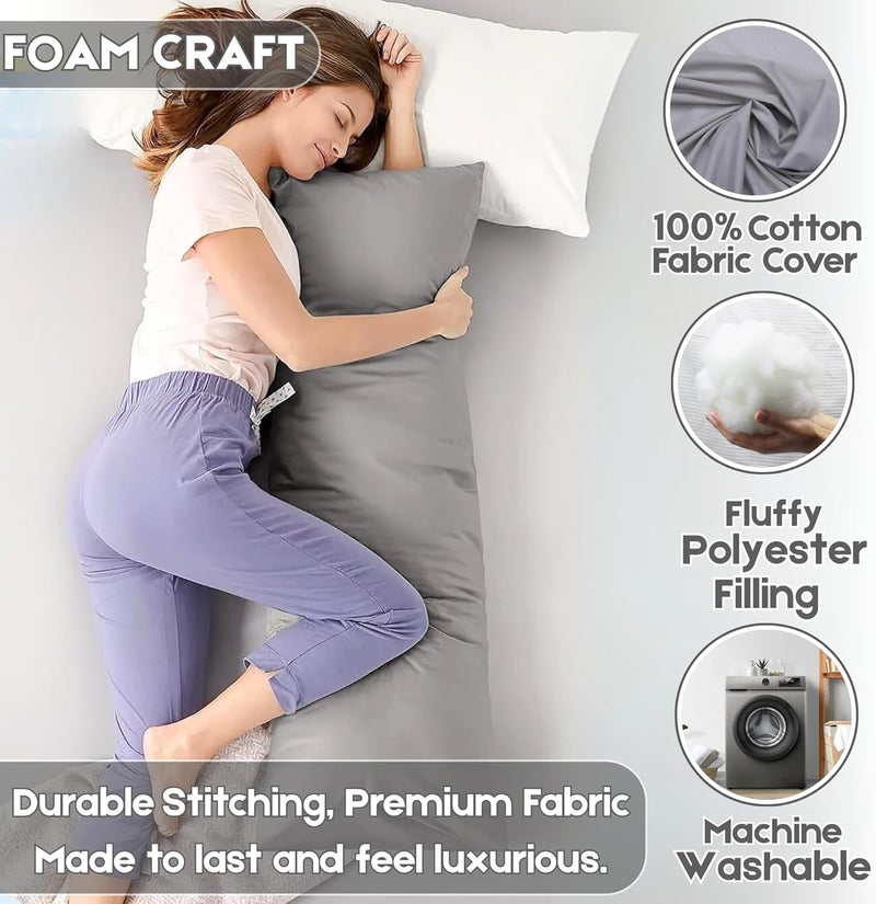 FOAM CRAFT Long Body Pillow with Cotton Cover - 50 x 120 cm - Light Grey - Image 3