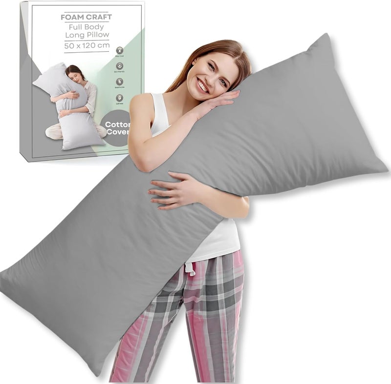 FOAM CRAFT Long Body Pillow with Cotton Cover - 50 x 120 cm - Light Grey - Image 1